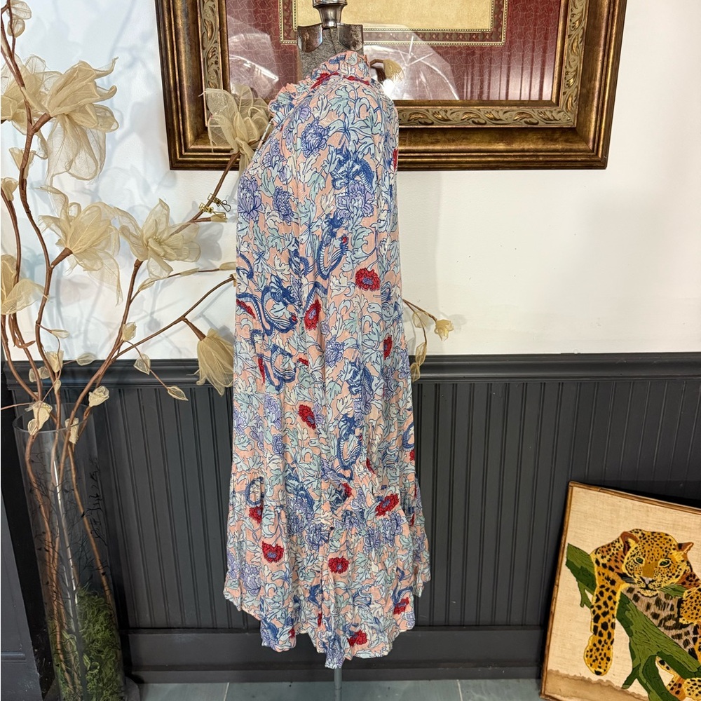 Roller Rabbit Floral Tiered Bohemian Tassel Dress Long Sleeve Sz S🧡🍄 - Picture 4 of 9